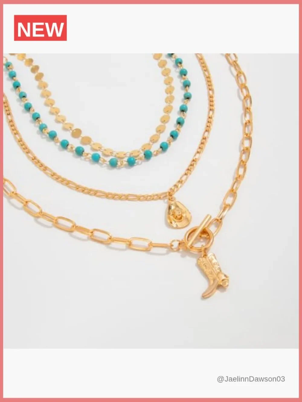 Layered Boho Turquoise Western Necklace Country Hat Boots Pendant Stack